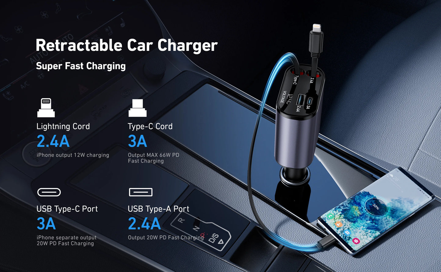 4 in 1 Retractable Car Charger