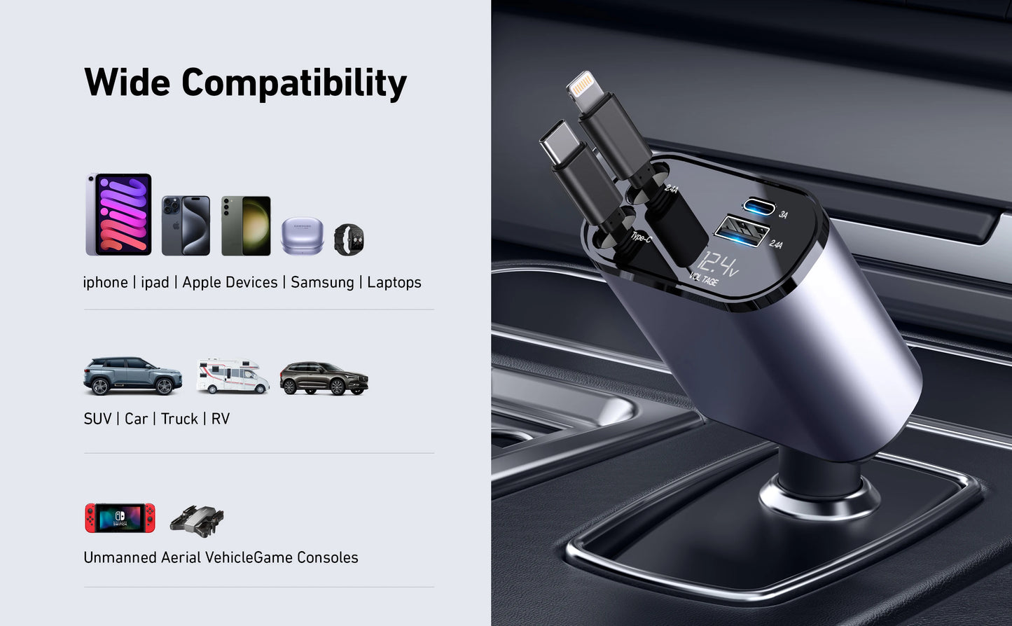 4 in 1 Retractable Car Charger