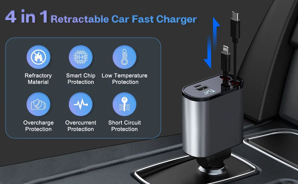 4 in 1 Retractable Car Charger